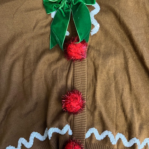 Tipsy Elves Brown V-Neck Sweater with Red and Green Accents - Picture 7 of 9